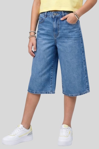 ww waka waka kids store Kız Çocuk Bol Paça Jean Bermuda Şort