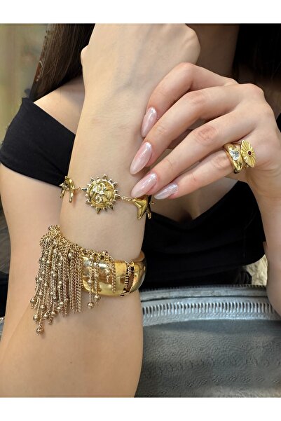 Xui Trend Marka Model Güneş Ay ve Yıldız Figürlü Çelik Gold Bileklik