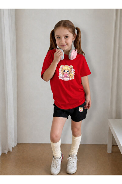 LORVEX Girl's T-Shirt and Shorts Set, Printed Cotton, Summer Casual Fit Combi...