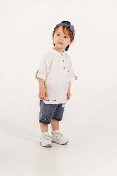 Magu Boy's Cotton Hat, Shirt and Shorts 3 Piece Set