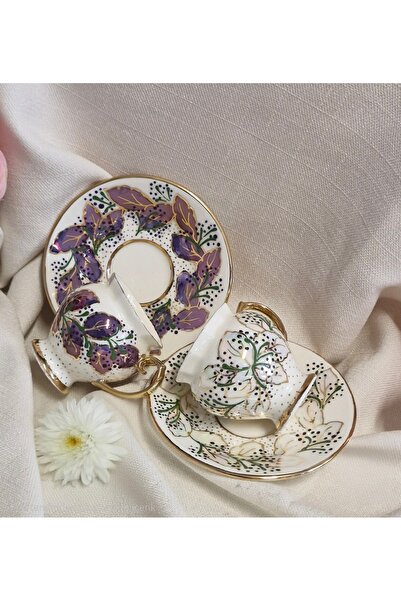 BY.RAYKA PORSELEN El Dekor Porcelain Hand-Painted Kalina Double Cup Set