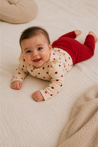Gebelog Baby Heart Patterned Ruffle Ribbed Set, Set of 2