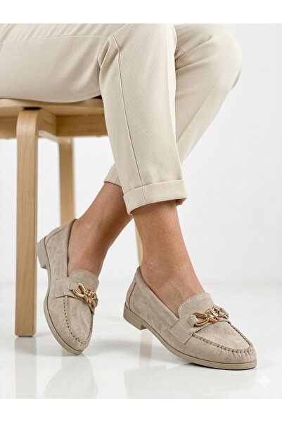 Lütfi Women's beige suede soft soled daily loafer shoes