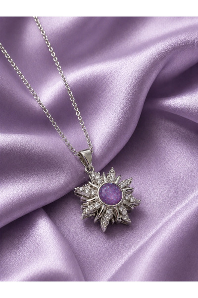 Sylvera Shop Shiny Stone Rotating Tip Sun Steel Necklace - Purple Stone (Silv...