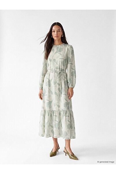 LC Waikiki Lcwaikiki Classic Ruffled Crew Neck Patterned Dress