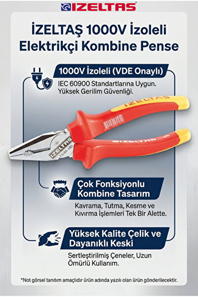 İzeltaş 180mm 1000v İzoleli Elektrikçi Kombine Pense
