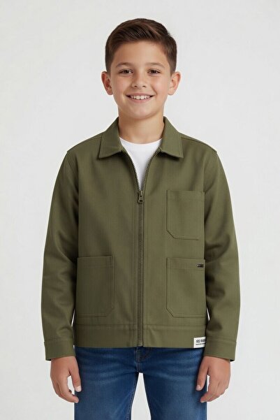 Cansın Mini Khaki Boy's Zippered Gabardine Long Sleeve Jacket 24127