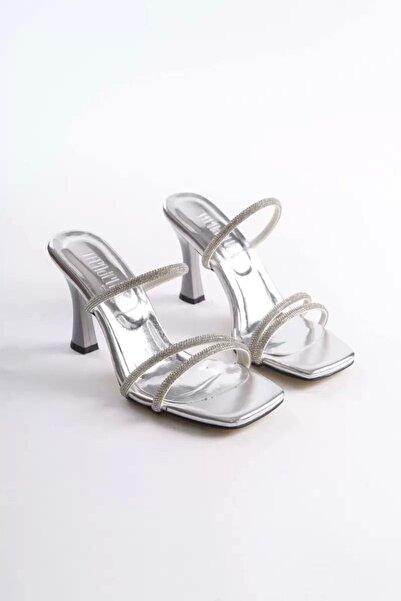 Leyan Butik Silver Mirror Stone Women's Heeled Slippers By20My01E