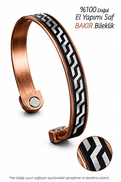 Seay Pure Copper Bracelet Handmade Zigzag Geometric Pattern Unisex Bracelet