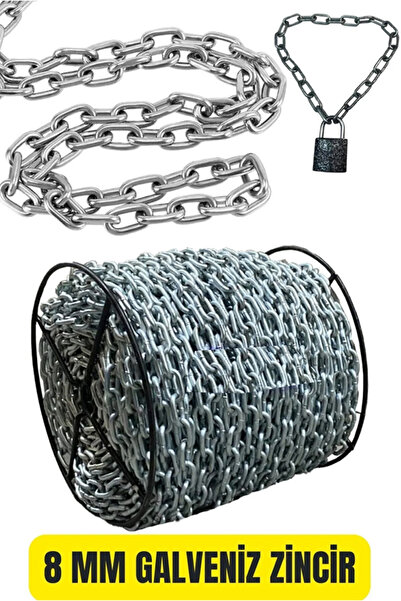SomayStore Galvaniz Zincir , Çelik Zincir 8mm 3 Metre