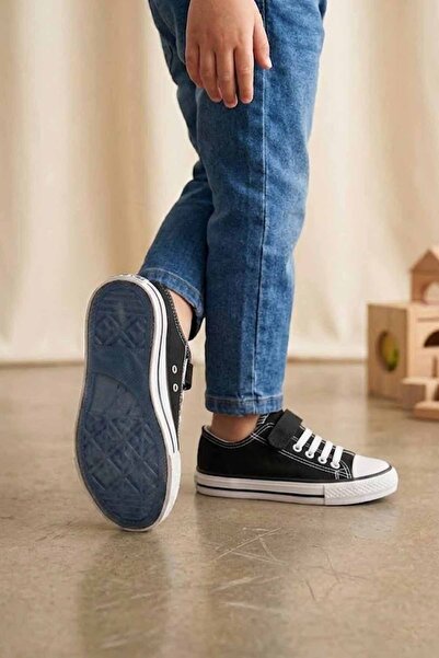 vynor atelier Pantofi unisex pentru copii din pânză neagră cu velcro - Pantof...
