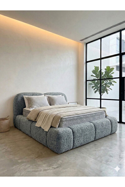 Mobilya Stant Most Cosmo Premium Bazalı Karyola Gri Bukle Kumaş 160x200 Yatak...