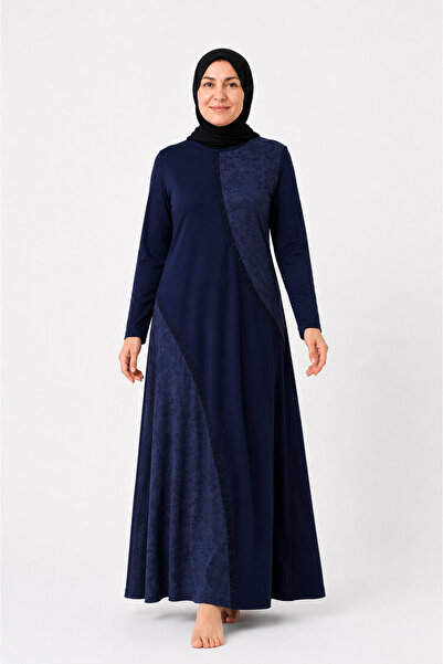 Mutlu City Women's Middle-Aged Patterned Mother Combed Cotton Dress 1380-Navy...