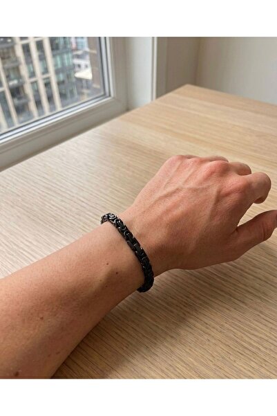 ELİSA ACCESSORİES Erkek Siyah Renk Kral Zincir Model Künye Bileklik
