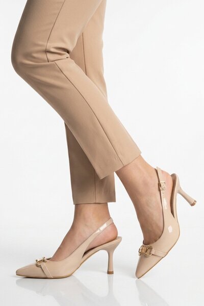 Pierre Cardin Beige Patent Leather Women's Evening Dress Shoes Pc-55774 Z
