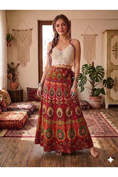 AYASOFYA OTANTIK Fusta cu imprimeu etnic autentic indian pentru femei, cu leg...