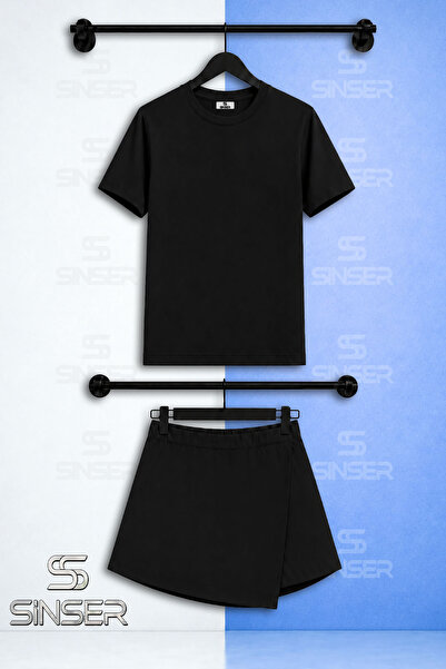 SS SİNSER Kiz Set Plain Unprinted Short Sleeve T-Shirt Shorts Skirt