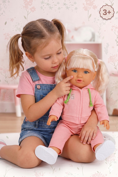 craftivio 45 cm Gerçekçi Oyuncak Et Bebek - Pembe Eşofmanlı, Hareketli ve Sar...