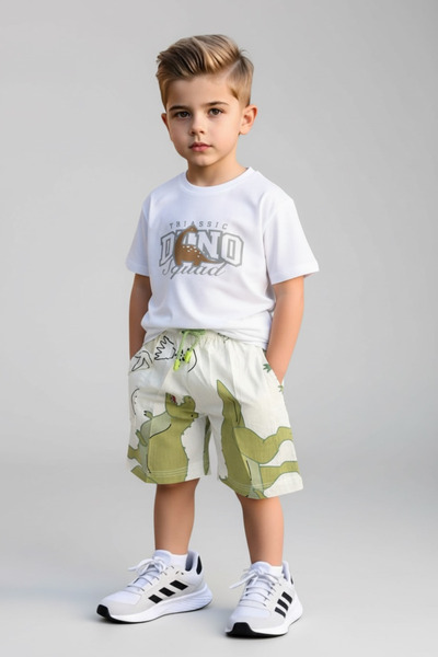 LEAKİDS Boy's Baby Shorts with Car and Dinosaur Pattern
