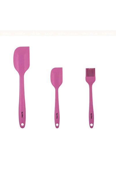 Tantitoni VİŞNE RENKLİ 3 LÜ SİLİKON SPATULA VE FIRÇA SETİ