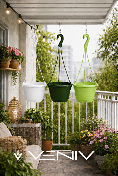 VENİV 3 Adet Askılı Dekoratif Saksı - Askılar Dahil- 18 cm x 12 cm
