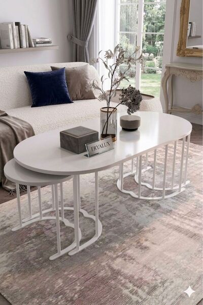 ERYALUX HOME 2+1 YAVRULU BEYAZ METAL BEYAZ MDF MODERN ORTA SEHPA