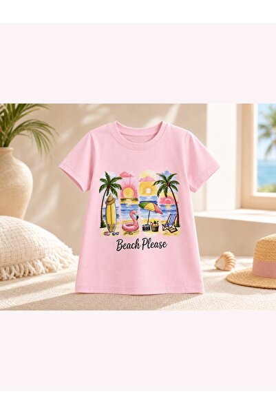 SETTY KOOP Tricou de fete cu imprimeu de plajă – Bluză cu mânecă scurtă și gu...