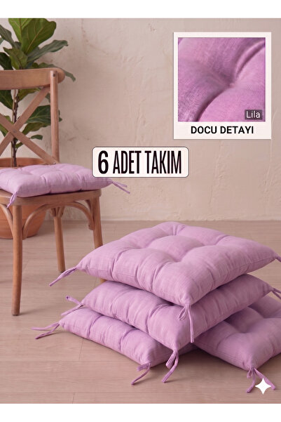 Mirayra Tekstil 6'lı Sandalye Minderi Seti Bağcıklı Pofidik Mutfak Balkon San...