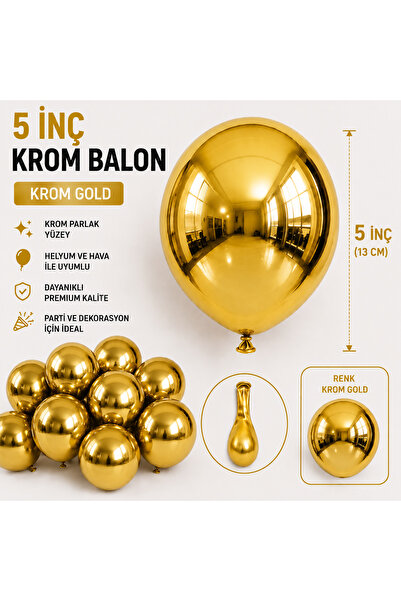 eğlencemarketi 10 Adet Krom Balon Renk Seçenekli 5 inç