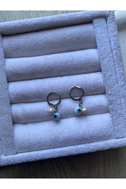 Pel Design Evil Eye Beaded Real Pearl Steel Earrings Handmade