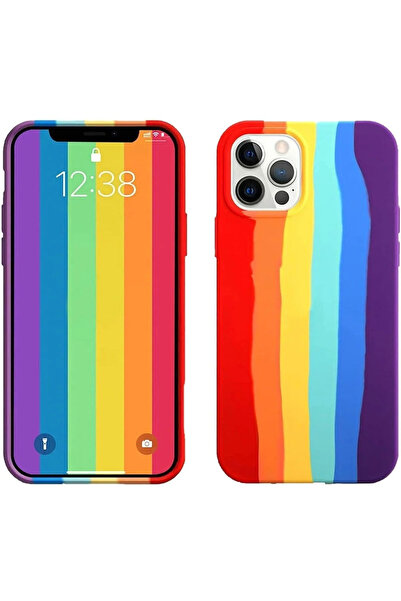HyperAge iPhone 13 Pro Max Kılıf Gökkuşağı Renkli Liquid Silikon İçi Kadife P...