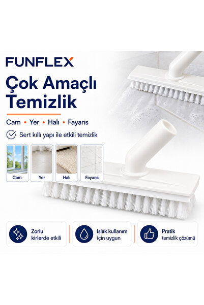 FunFlex Sert Kıllı Döner Başlıklı Fırça Başlığı Cam Yer Halı Fayans Temizleme...