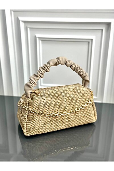 çkn sedat çakan çanta & fular & aksesuar Jute Straw Women's Hand Shoulder Cro...