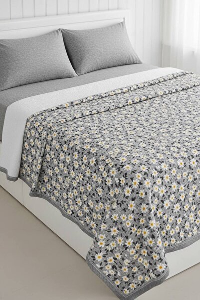 ŞENER HOME Nou set de lenjerie de pat dublă cu elastic, cu model margarete