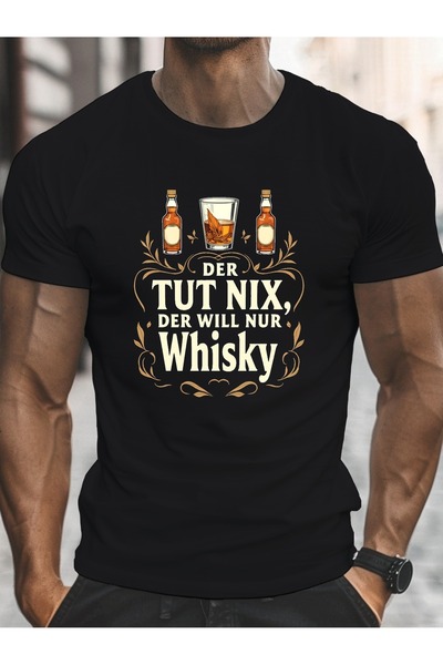 yiou trendy clothing Men's black T-shirt with a fun German whiskey print.