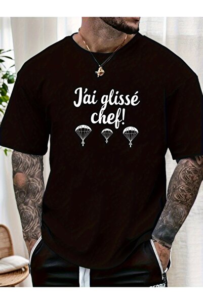 yiou trendy clothing ساعة رجالية "J'ai Glisé Chef!" تي شيرت بتصميم جرافيكي