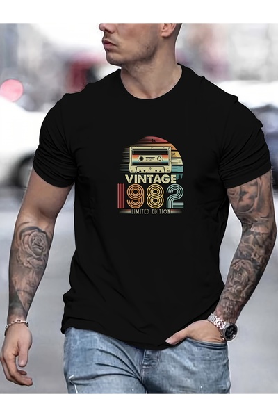 yiou trendy clothing تي شيرت رجالي بنمط ريترو 1982