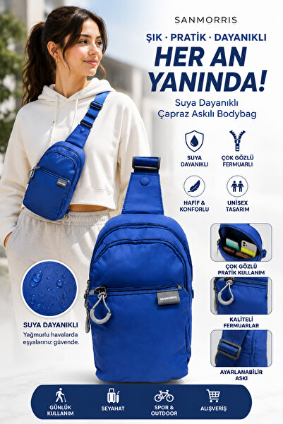 Sanmorris Unisex Suya Dayanıklı Çapraz Askılı Çok Gözlü Fermuarlı Bel Ve Göğü...
