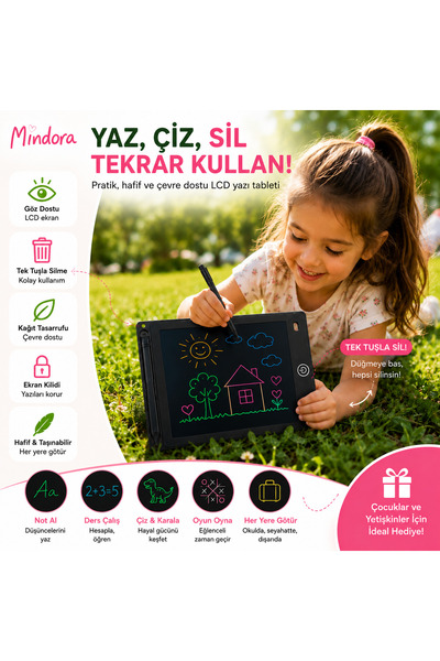 MİNDO LCD Yazı ve Çizim Tableti Silinebilir Çocuk Yazı Tahtası
