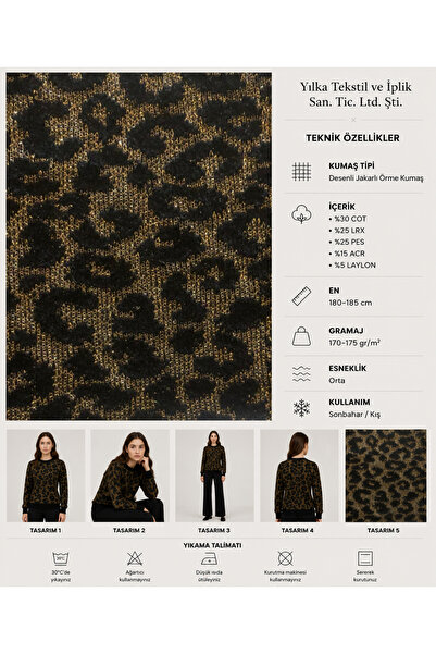 Siyah Gold Leopar Desenli Jakarlı Örme Kumaş 180-185 cm En Parlak Görünümlü Esnek Kumaş