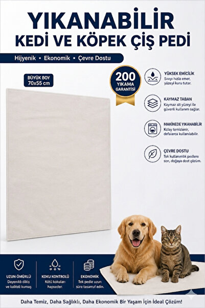 PETCIGO Yıkanabilir Kedi Köpek Çiş Pedi Su Geçirmez Köpek Çiş Matı 70x55 cm B...