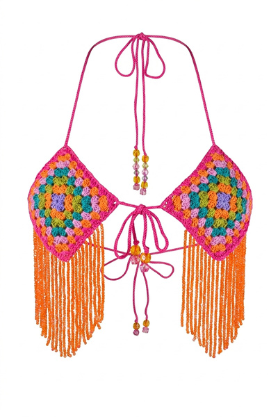 LARA ARI Neon Mirage Kristal Boncuk Detaylı Örgü Bikini Üstü