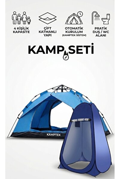kamptek kamp teknolojisi Otomatik Kurulum Kamp Çadırı 3-4 Kişilik + Anında Po...