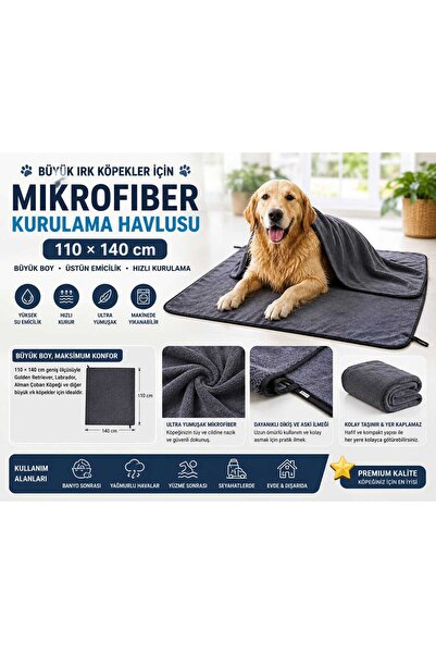 MKO TEKSTİL BÜYÜK IRKLAR İÇİN 110 X 140 CM MİKROFİBER KÖPEK KURULAMA HAVLUSU
