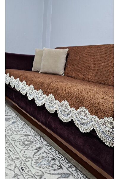 DAHABELLA LUXE HOME Premium Gofret Velvet French Lace Non-Slip Base Sofa Cove...