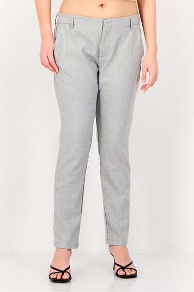Reiko Women Regular Fit Stripe Dress Pants, Grey