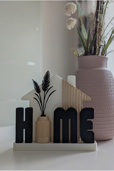 AKT Dekoratif Home Yazısı - Hediyelik Home Yazılı Salon Raf Süsü - Modern Kon...