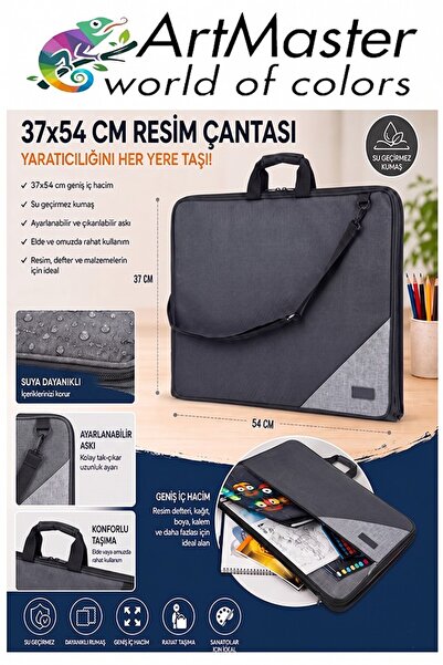 Artmaster Siyah Resim Çantası Kumaş 37x54 cm 1 Adet Teknik Resim Dosya Çantas...