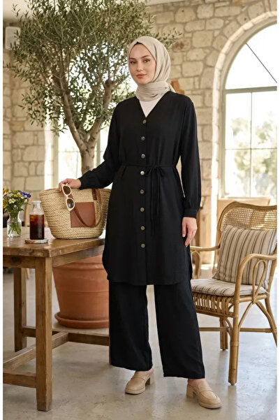 sefamerve Modal Fabric Button Detailed Double Suit 2268-05 Black
