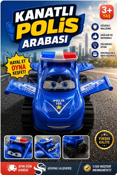 sensatıon Jeep POLİS-AMBULANS-JANDARMA Kanatlı Arabalı İtmeli Oyuncak 23 Cm, ...